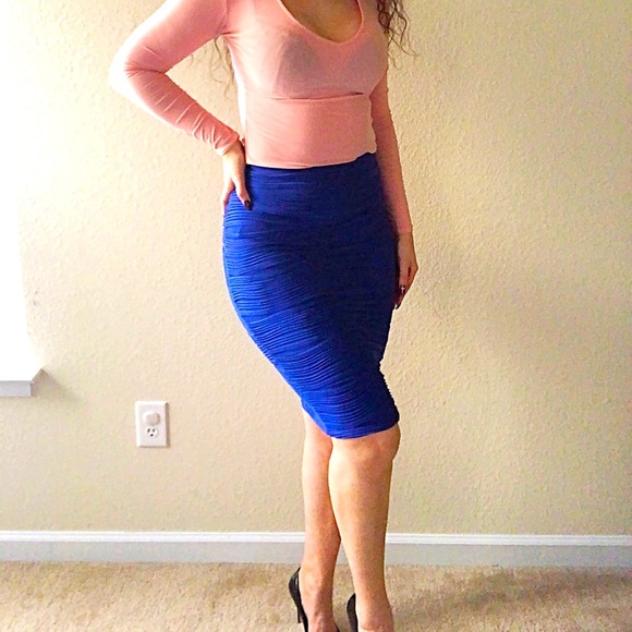 Brat Star midi cobalt blue pencil skirt size S - Picture 8 of 10